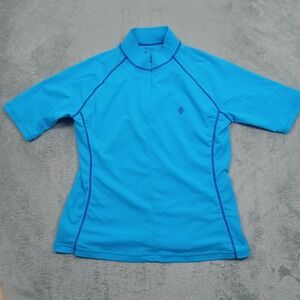 Coolibar Top Womens Medium Blue Sun Protection UPF 50 Zip Short Sleeve